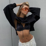 Women's fashion long sleeved short open navel loose casual hoodie