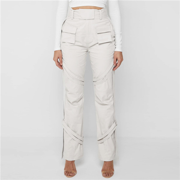 Women's fashionable high waist design sense of individuality slim casual straight trousers