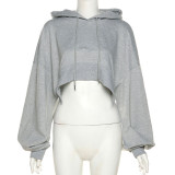 Women's fashion long sleeved short open navel loose casual hoodie