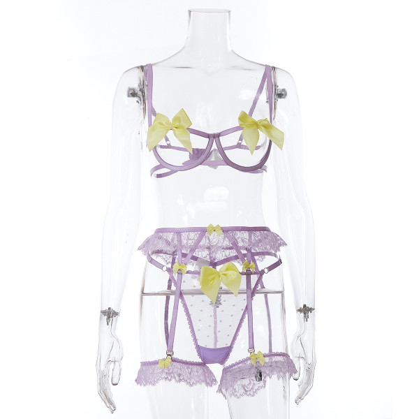 Sexy lingerie summer ultra-thin bowknot lace sexy suit