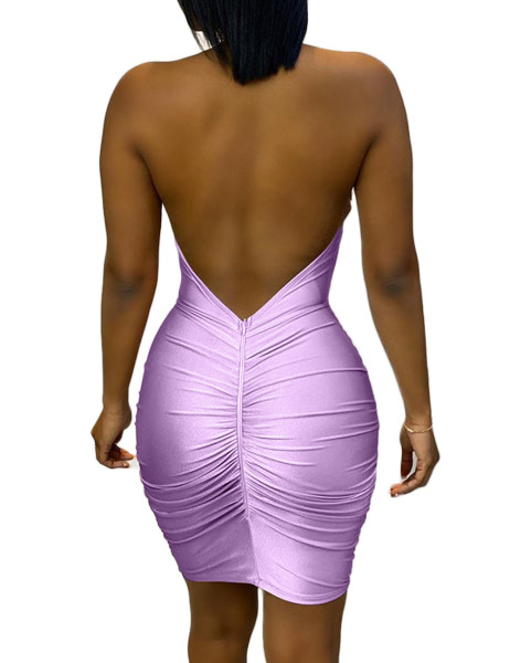 Women's sexy backless dress sequins tight skirt
