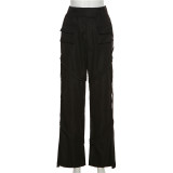 Women's fashionable high waist design sense of individuality slim casual straight trousers