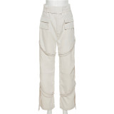 Women's fashionable high waist design sense of individuality slim casual straight trousers