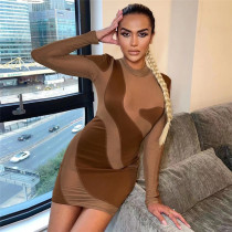 Women's fashion round neck long sleeve sexy perspective slim bag hip dress Women's fashion round neck long sleeve sexy perspective slim bag hip dress