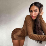 Women's fashion round neck long sleeve sexy perspective slim bag hip dress