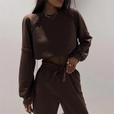 Women's fashion round neck long sleeved T-shirt slim casual pants suit
