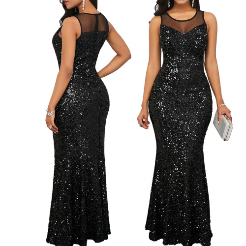 Women's sexy perspective sequins dress