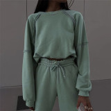 Women's fashion round neck long sleeved T-shirt slim casual pants suit