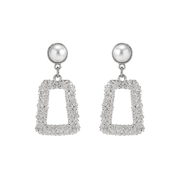Simple Temperament Cool Style Pearl Earrings Female Minority Metal Style Cool Square Earrings