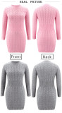 Sexy round neck style waist closing sweater dress