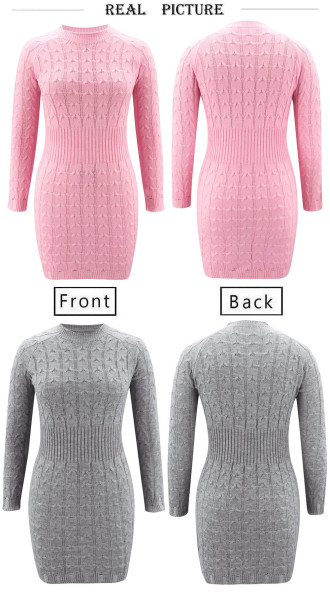 Sexy round neck style waist closing sweater dress