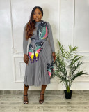 Fashion women's fashion printed pleated high waist skirt suit