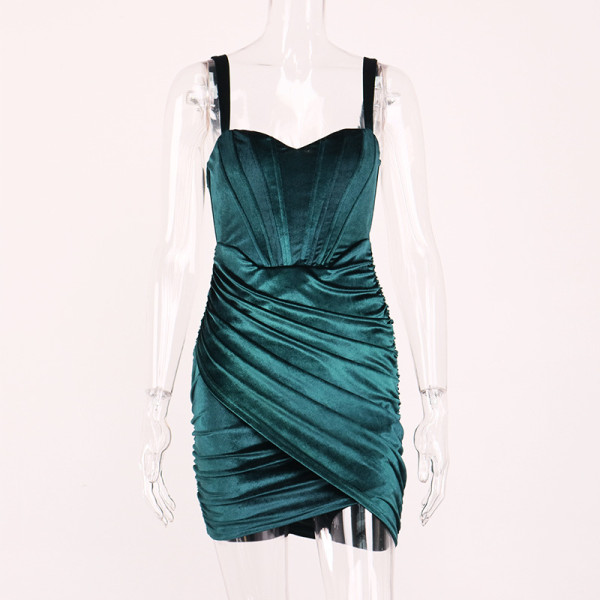 Women's sexy new winter velvet fish bone pleated hip skirt