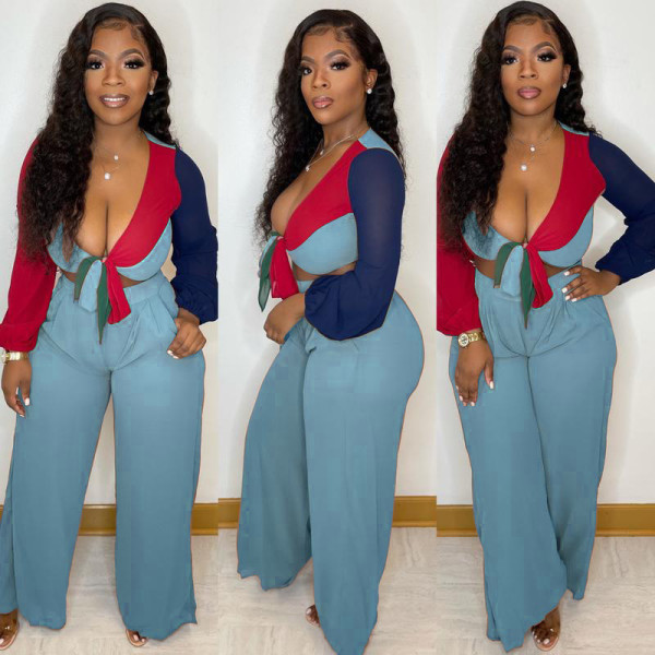 Two piece color blocking wide leg pants (including pockets)
