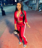 Women's zipper split color contrast sports casual suit