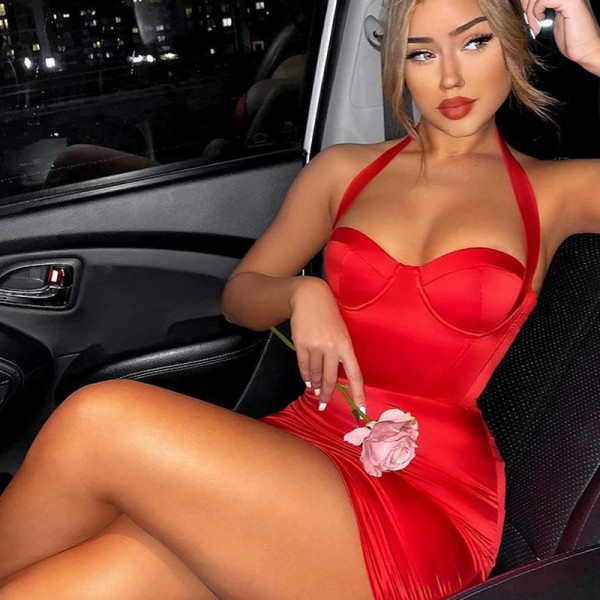 Women's sexy party dress tight hip bag backless mini skirt