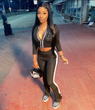 Women's zipper split color contrast sports casual suit