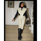 Leather two-piece personality cardigan suit