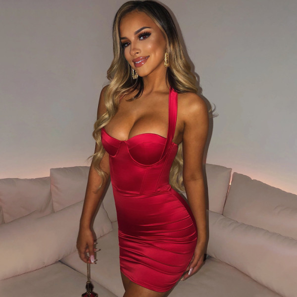 Women's sexy party dress tight hip bag backless mini skirt