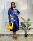 Fashion women's fashion printed pleated high waist skirt suit