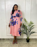 Fashion women's fashion printed pleated high waist skirt suit