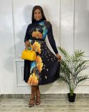 Fashion women's fashion printed pleated high waist skirt suit
