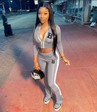 Women's zipper split color contrast sports casual suit