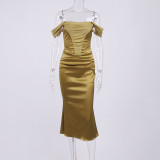 Sexy diced chiffon wrap hip bodice skirt fishtail dress