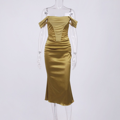 Sexy diced chiffon wrap hip bodice skirt fishtail dress