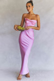 Sexy pile neck satin fishbone pleated suspender dress