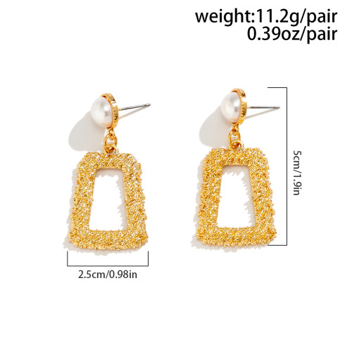 Simple Temperament Cool Style Pearl Earrings Female Minority Metal Style Cool Square Earrings