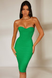 Mesh fishbone pleated chest wrap hip dress