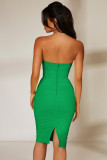 Mesh fishbone pleated chest wrap hip dress