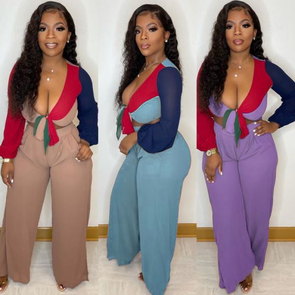 Two piece color blocking wide leg pants (including pockets)