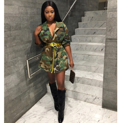 Casual long sleeve camouflage long coat tooling