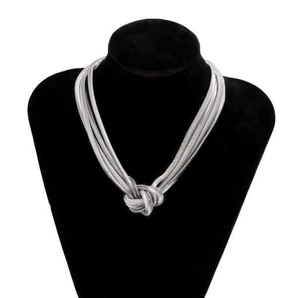 Metal Knot Flat Snake Chain Necklace Punk Style Hip Hop Geometric Collar Necklace
