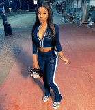 Women's zipper split color contrast sports casual suit