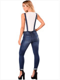 Women's tattered denim straps jeans small straight tube jumpsuit