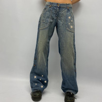 Big Pocket Star Print Small Popular Design Low rise Straight Jeans Street Spice Girl Slim Versatile Casual Pants Big Pocket Star Print Small Popular Design Low rise Straight Jeans Street Spice Girl Slim Versatile Casual Pants