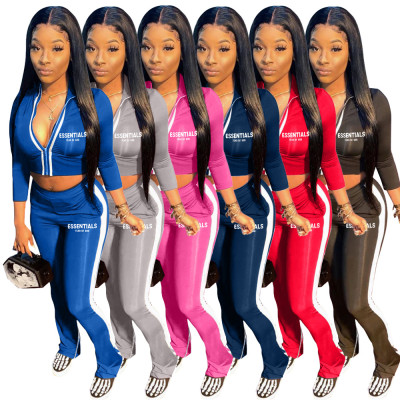 Printed zipper color blocking sportswear suit