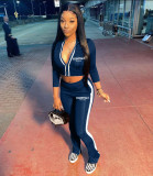 Printed zipper color blocking sportswear suit