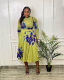 Fashion women's fashion printed pleated high waist skirt suit