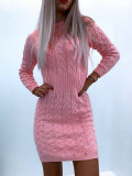 Sexy round neck style waist closing sweater dress