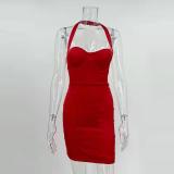 Women's sexy party dress tight hip bag backless mini skirt