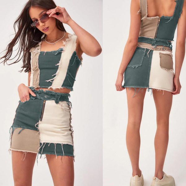 Stretch denim tight hip lifting denim skirt