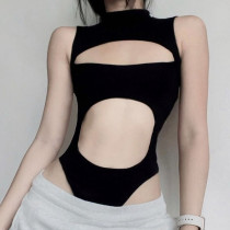 Solid Basic Hollow Back Slim Fit Top Pure Sexy Bodysuit Solid Basic Hollow Back Slim Fit Top Pure Sexy Bodysuit