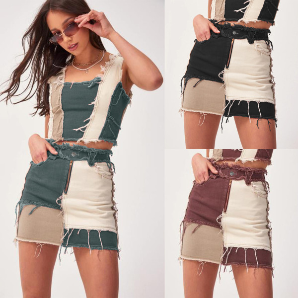 Stretch denim tight hip lifting denim skirt