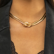 Metal Knot Flat Snake Chain Necklace Punk Style Hip Hop Geometric Collar Necklace Metal Knot Flat Snake Chain Necklace Punk Style Hip Hop Geometric Collar Necklace