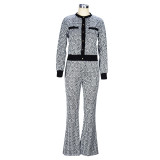 Two piece fashionable patterned micro flare trousers