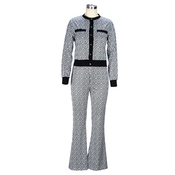 Two piece fashionable patterned micro flare trousers